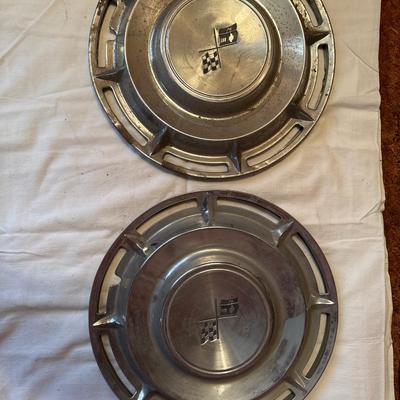 Vintage (2) Chevrolet 14''Inch Checker Flag Rally Hubcaps