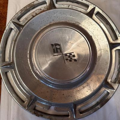 Vintage (2) Chevrolet 14''Inch Checker Flag Rally Hubcaps