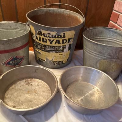 Vintage buckets and pans