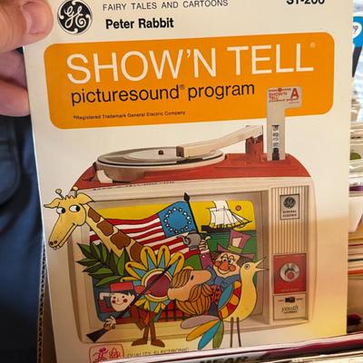 Box of GE Children's "Show'N Tell" picturesound program 45 records/books