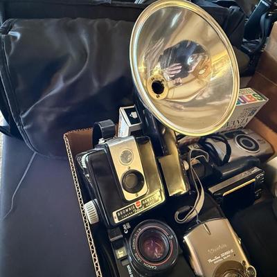 Big lot of camera equipment - Brownie/Panasonic Camcorder/Konica 35mm/some digital camera