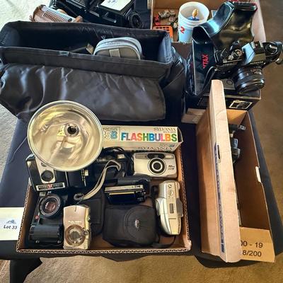 Big lot of camera equipment - Brownie/Panasonic Camcorder/Konica 35mm/some digital camera