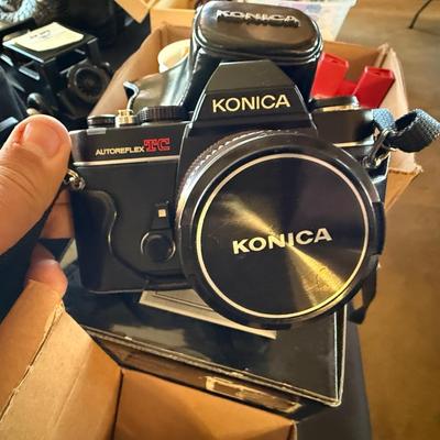 Big lot of camera equipment - Brownie/Panasonic Camcorder/Konica 35mm/some digital camera