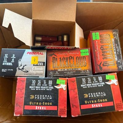 Box of 5 full boxes & 1 partial 10 & 12 gauge shotgun shells