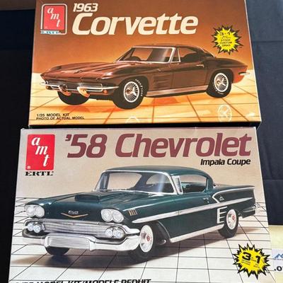 2 AMT Model Car making kits 58 Impala Coupe & 63 Corvette
