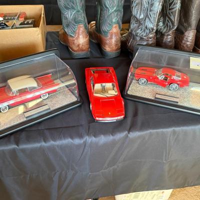 3 Red Diecast Cars - 63 Corvette Sting Ray/Ferrari Testarosa & 1957 Chevy Bel Air
