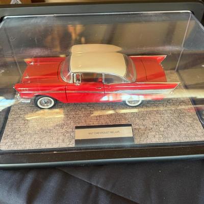 3 Red Diecast Cars - 63 Corvette Sting Ray/Ferrari Testarosa & 1957 Chevy Bel Air