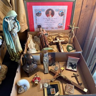 Huge Lot of Religious Items - Pope framed piece & lots more