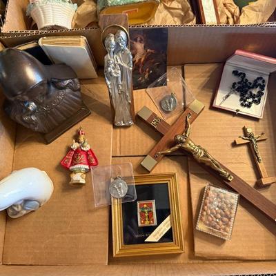 Huge Lot of Religious Items - Pope framed piece & lots more