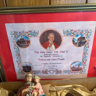 Huge Lot of Religious Items - Pope framed piece & lots more