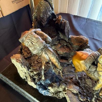Bronze Free Trappers signed by D. Davies dated 1999 on marble base