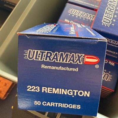 Plastic Ammo box w/10 boxes of Ultramax 223 Remington ammo