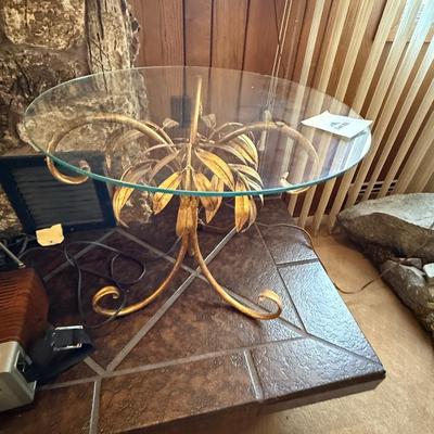 gold metal & glass top 20” top small end table