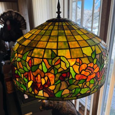 Tiffany style Stained Glass Lamp with Brass Grizzly Bear Base