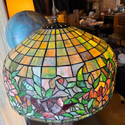 Stained Glass Lamp with Brass Grizzly Bear Base