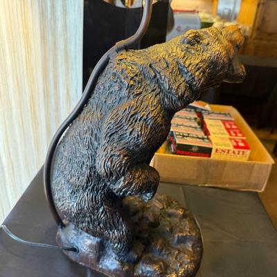 Tiffany style Stained Glass Lamp with Brass Grizzly Bear Base
