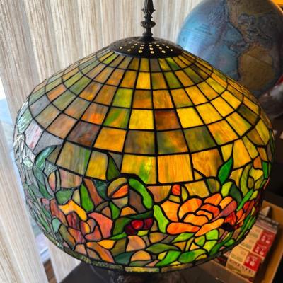 Stained Glass Lamp with Brass Grizzly Bear Base