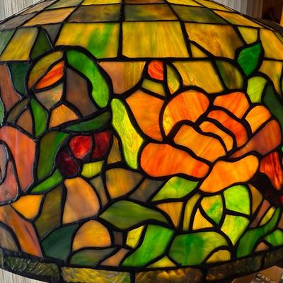 Tiffany style Stained Glass Lamp with Brass Grizzly Bear Base