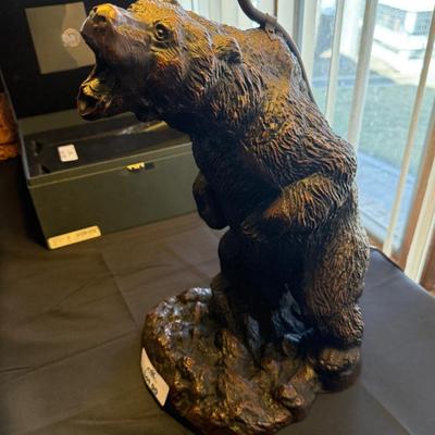 Tiffany style Stained Glass Lamp with Brass Grizzly Bear Base