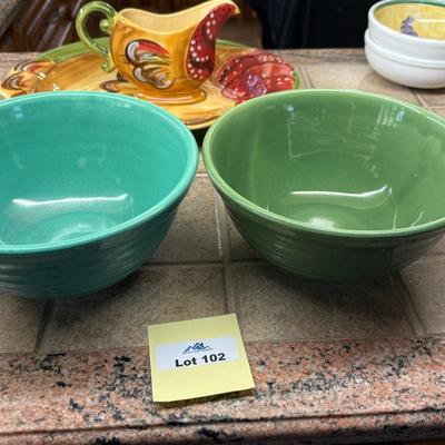Pair of Vintage American Made Ceramic Green Bowls
