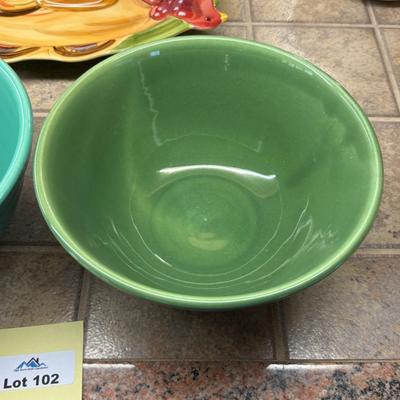 Pair of Vintage American Made Ceramic Green Bowls