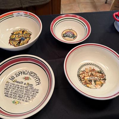 4 large Italian themed Pasta/Serving bowls