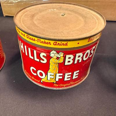 2 Vintage metal Coffee Cans/Tins - 1 Hills Bros. & 1 Folger's