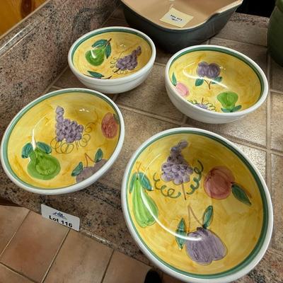4 hand painted ceramic Italian made bowls