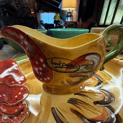 Ceramic Turkey themed Platter & Gravy Boat