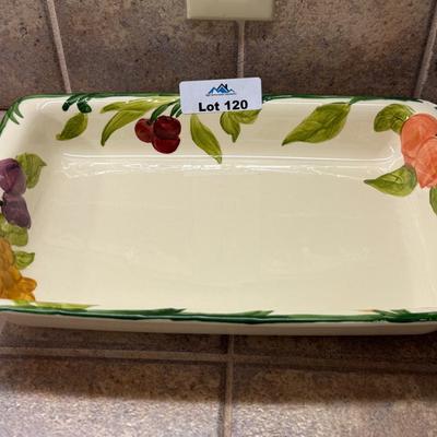 Rectangular Franciscan colorful ceramic casserole dish - fruit themed