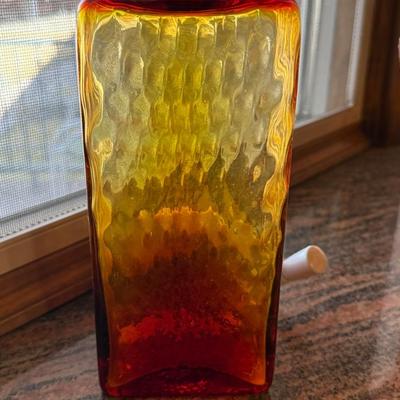 Orange/Red/Yellow glass vintage decanter w/ball top stopper