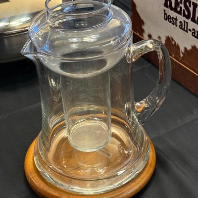 Glass 2 piece Pitcher on Wood Stand