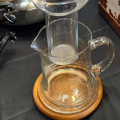 Glass 2 piece Pitcher on Wood Stand