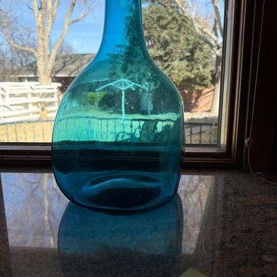 Vintage 23”T Blue Glass Decanter with big stopper