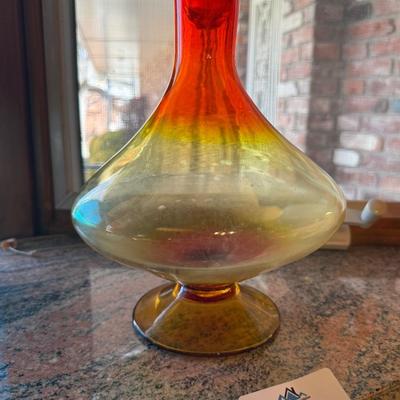 Red/Orange/Yellow vintage glass genie jar vase & stopper