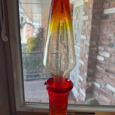 Red/Orange/Yellow vintage glass genie jar vase & stopper