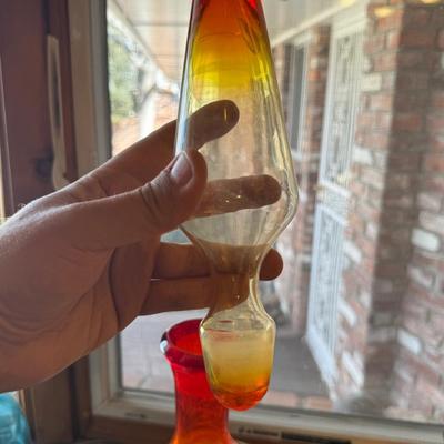 Red/Orange/Yellow vintage glass genie jar vase & stopper