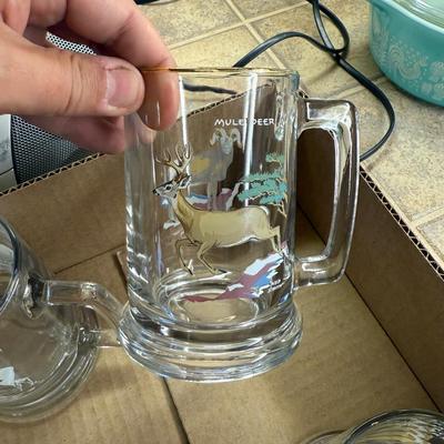 Box of 7 mugs and glasses with Ned Smith artwork