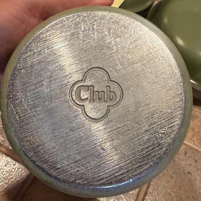Set of 3 Vintage “Club” green metal pots w/lids