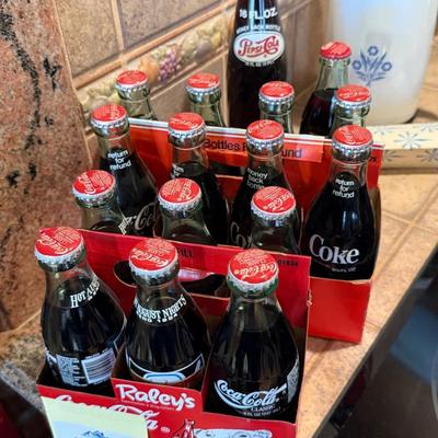 Vintage glass Coke bottles - 1 6 pack & 1 8 pack + 1 pepsi bottle