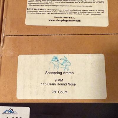 4 Boxes/1000 total rounds of 9mm Sheep Dog Ammo 115 grain round nose