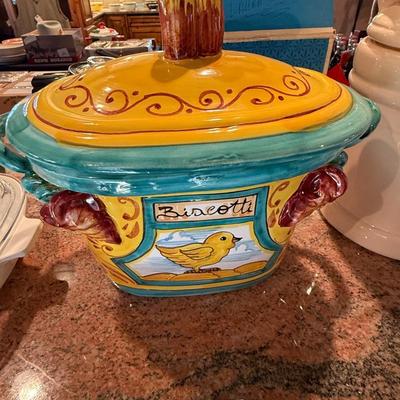 Italian Ceramic hand painted cookie Jar/Biscotti Jar
