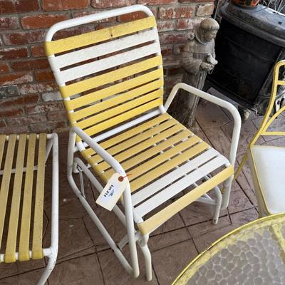 yellow & white vinyl strapped lounger & rocker chair