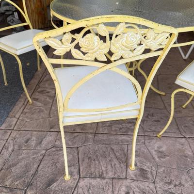 5 piece vintage yellow metal & glass top patio set
