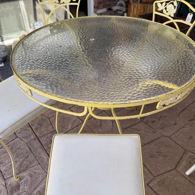 5 piece vintage yellow metal & glass top patio set