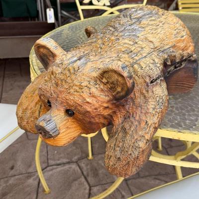 Cute carved Wood Bear w/paws hanging over edge