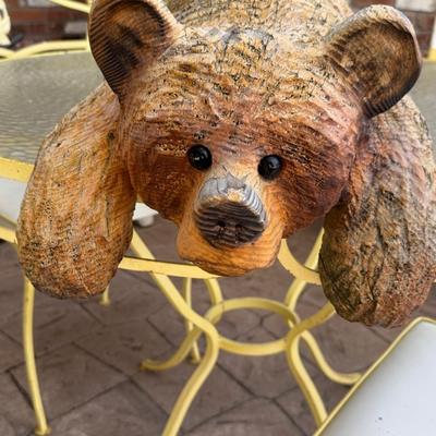 Cute carved Wood Bear w/paws hanging over edge
