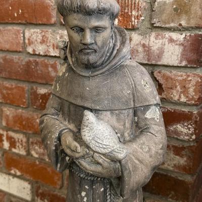 Ceramic cement fryer looking guy w/dove outdoor piece