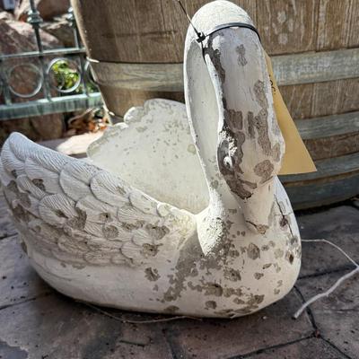 Cement white faded swan planter