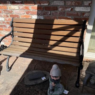 Cast iron and wood outdoor patio bench seat